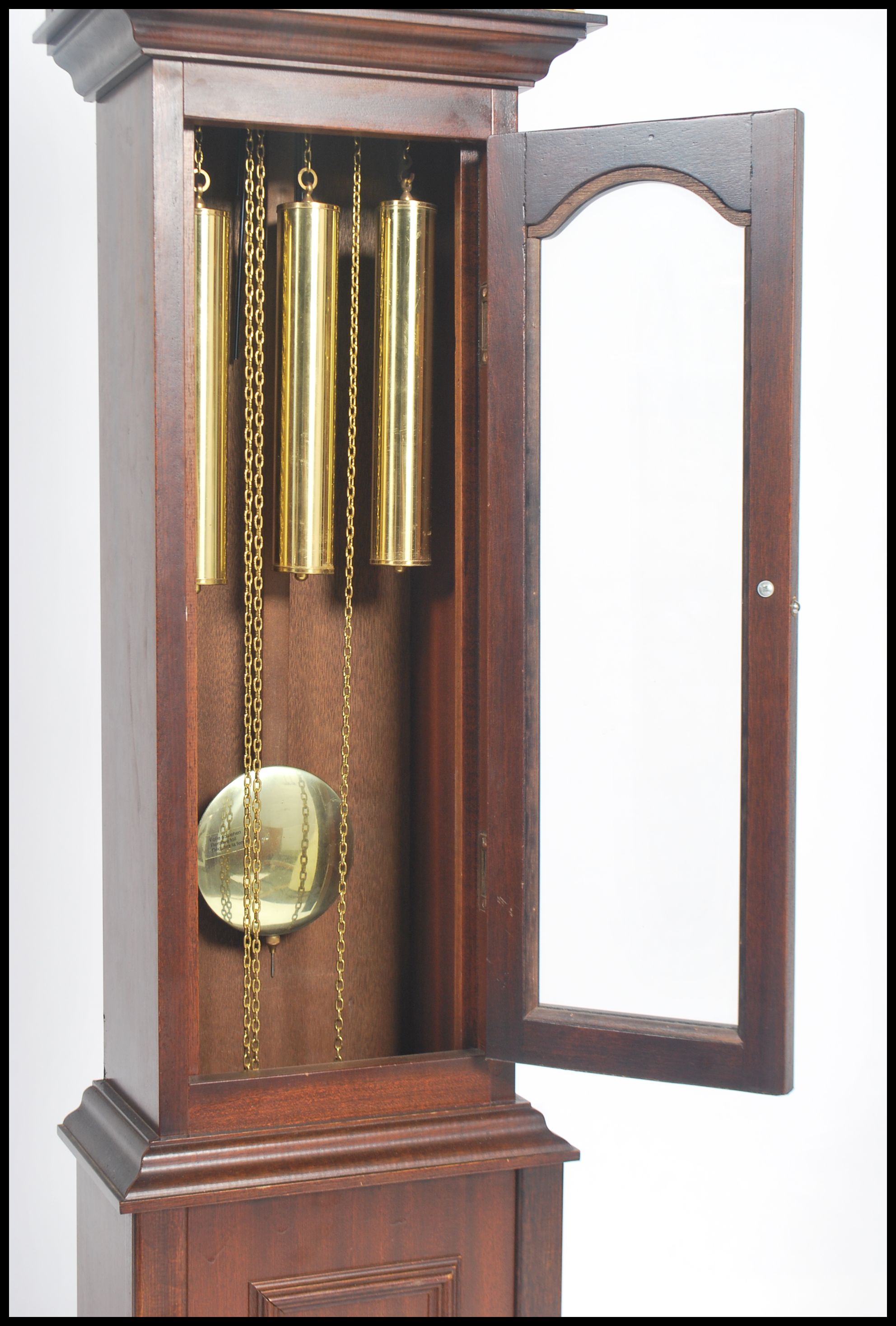 A Tempus Fugit grandmother clock with mahogany case and hood having inset brass and silvered dial - Image 4 of 4