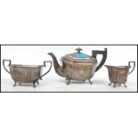 A three piece silver hallmarked tea service by Viners, to include a teapot, creamer and sugar