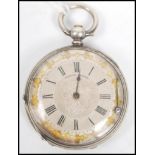 A 19th century Continental ladies fine silver open faced pocket watch, engine turned casesilver