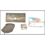 A silver white metal chain mesh ladies purse along with a silver white metal vesta case in the