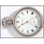 An early 20th century silver hallmarked pocket watch having crown winder and loop bale to top with
