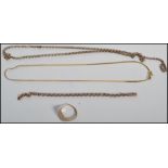 A collection of 9ct gold jewellery to include a good fancy link necklace chain with a bolt ring