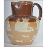 A large 19th century Doulton Lambeth stone wear salt glazed harvest jug depicting usual scenes.