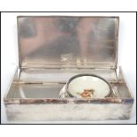 A James Dixon hunting silver plated sandwich box with hinged lid and makers stamps to interior,