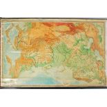 A stunning vintage 1930's large canvas backed physical USSR Map, the map having Russian Cyrillic