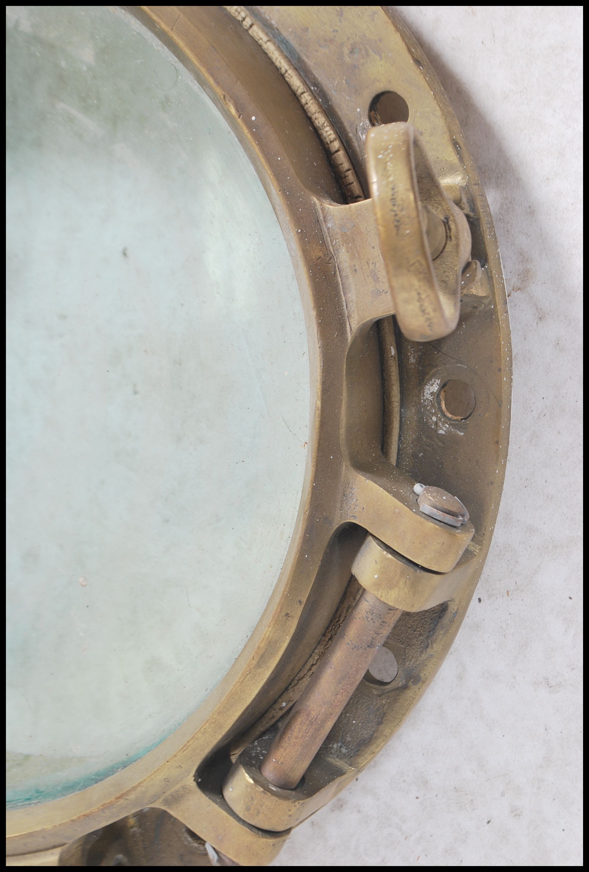 A stunning  early 20th century brass shipping porthole window's with backing plates on  fitted - Image 4 of 8