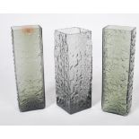A good mixed garniture of large 20th century / 1970's studio art glass coffin vases. 2 having