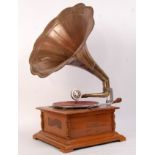 A 20th century mahogany cased Lodphone table top gramophone with good 78 deck having baize lining