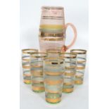 A mid century retro / vintage glass lemondade set to include 6 hi-ball glasses and the matching jug,