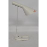 After Arne Jacobsen for Louis Poulsen 1960's, A retro white AJ desk lamp. Comprising of a tilting