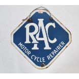 An original and rare RAC motor cycle repairer enamel advertising double-Sided advertising Sign of