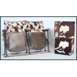 A vintage retro 20th century 1920s set of folding cinema seats recovered in faux horse hair along