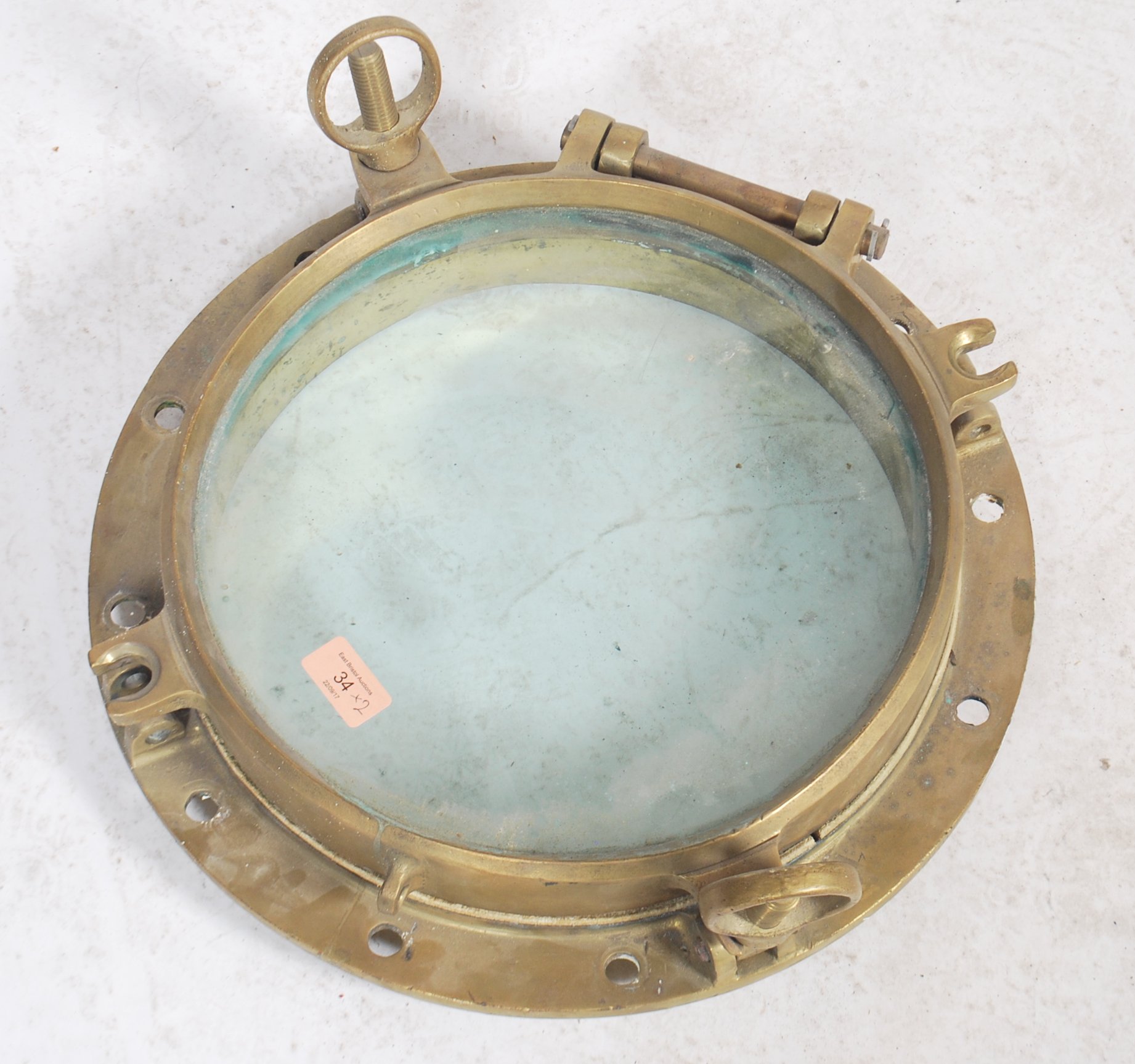 A stunning  early 20th century brass shipping porthole window's with backing plates on  fitted - Image 3 of 8