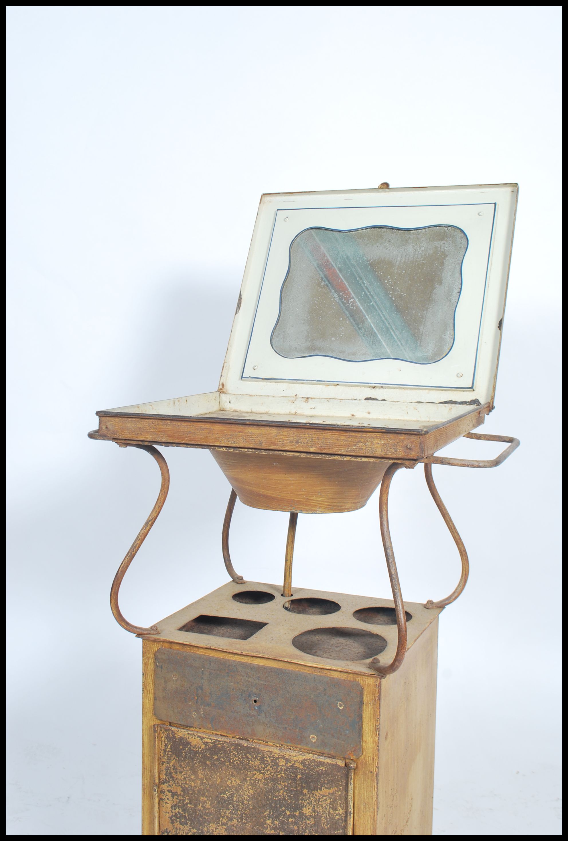 A 1930's Art Deco French Industrial zinc metal painted medical / surgical instrument stand and - Image 3 of 4