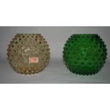 2 mid century large Czech optic glass ball vases. Each of spherical form with spiked optical design,