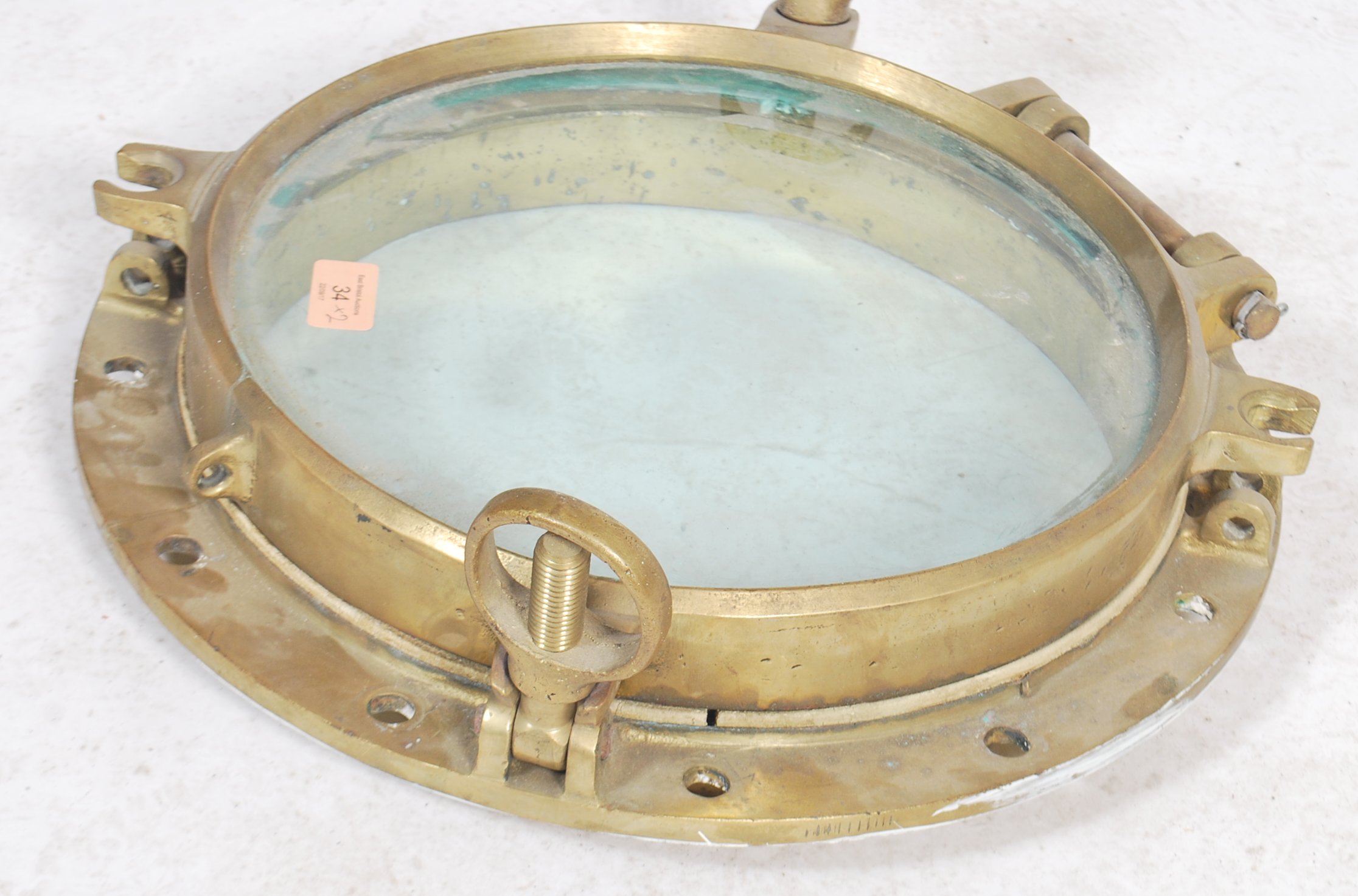A stunning  early 20th century brass shipping porthole window's with backing plates on  fitted - Image 7 of 8