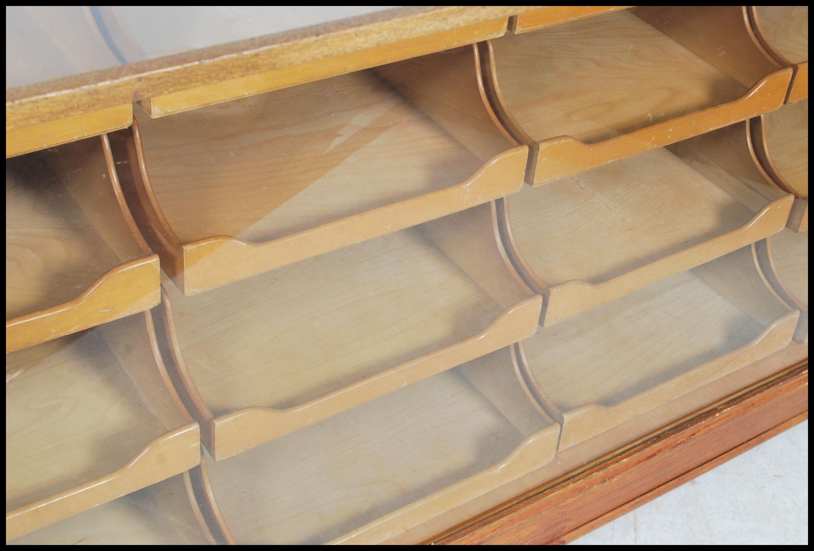 A stunning early 20th century sixteen drawer vintage haberdashery shop display cabinet counter - Image 4 of 6