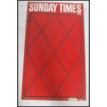 A vintage early 20th century newspaper advertising sign for The Sunday Times Newspaper. Having red