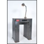 A good Industrial metal workbench - console table with original memlite anglepoise desk  attached to
