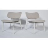 A pair of PLC PearsonLloyd lounge chairs in white and pale lilac / grey, the angular shaped legs