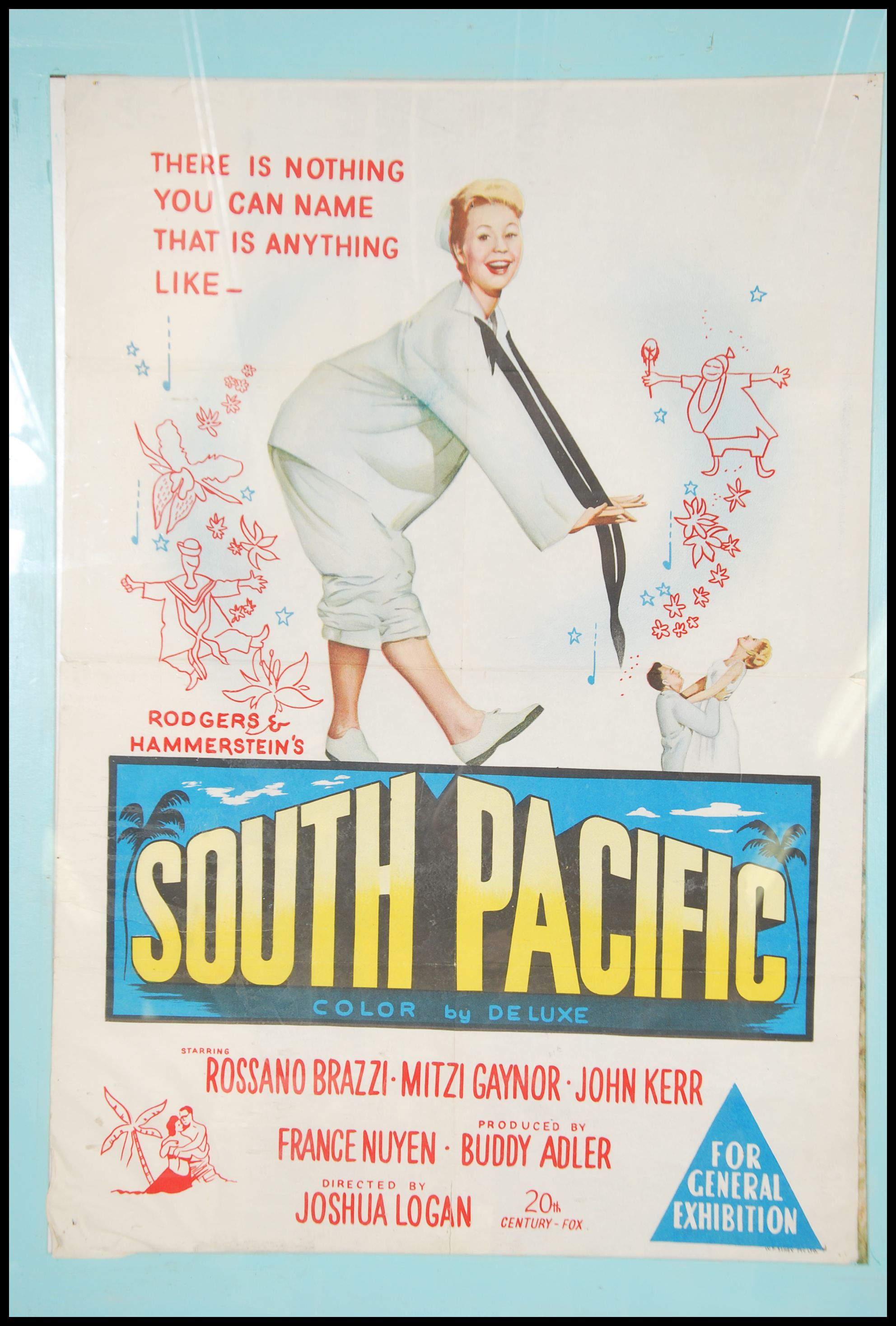 An original 1950's film poster ' South Pacific ' being set with large frame and glazed. The poster