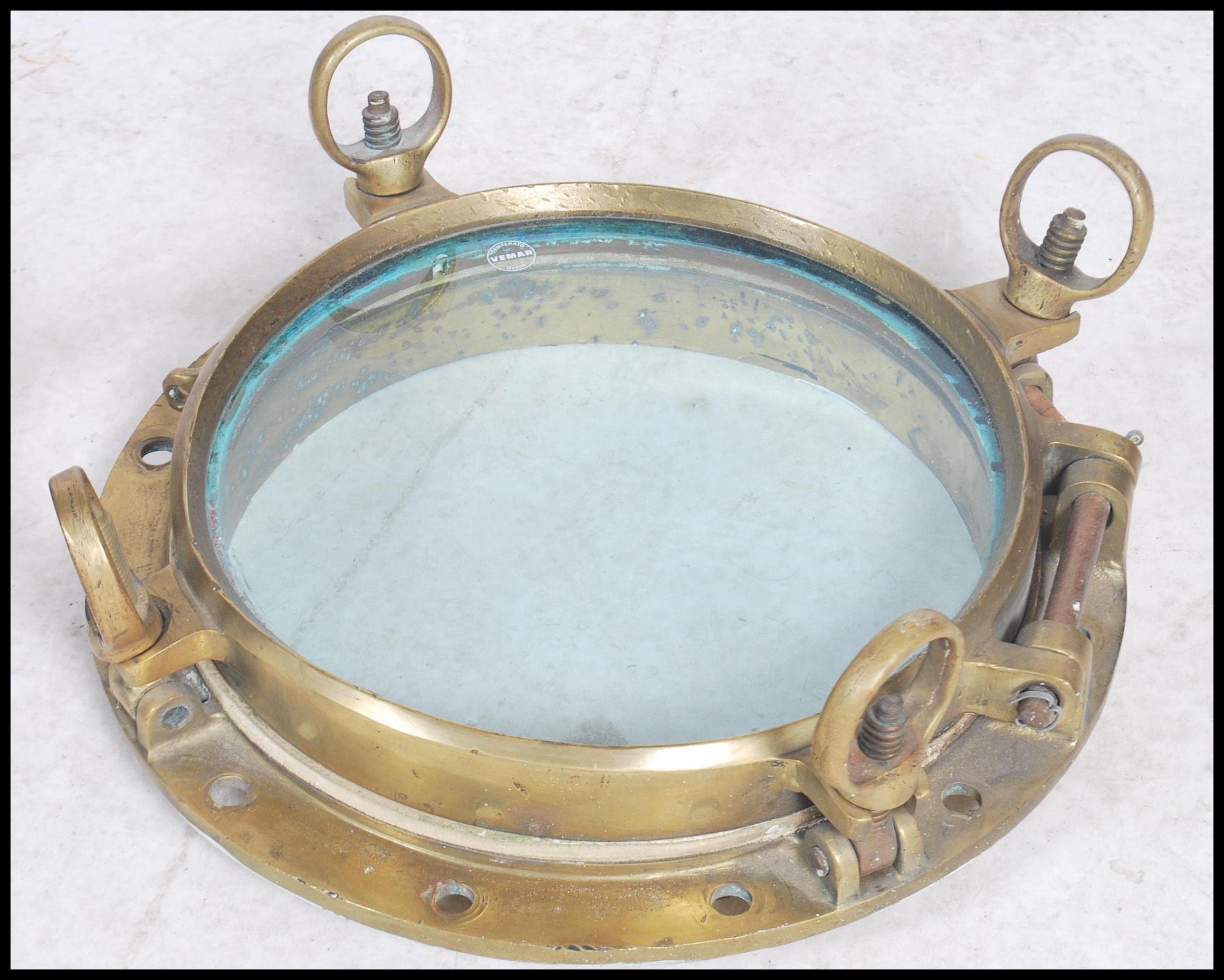 A stunning  early 20th century brass shipping porthole window's with backing plates on  fitted - Image 2 of 8