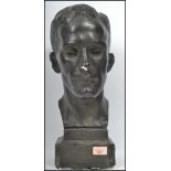 A good early 20th century plaster study bust of a distinguished gentleman being raised onto square