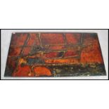 A large retro 1970's abstract oil on canvas large stretch painting adorned with inset nails artist
