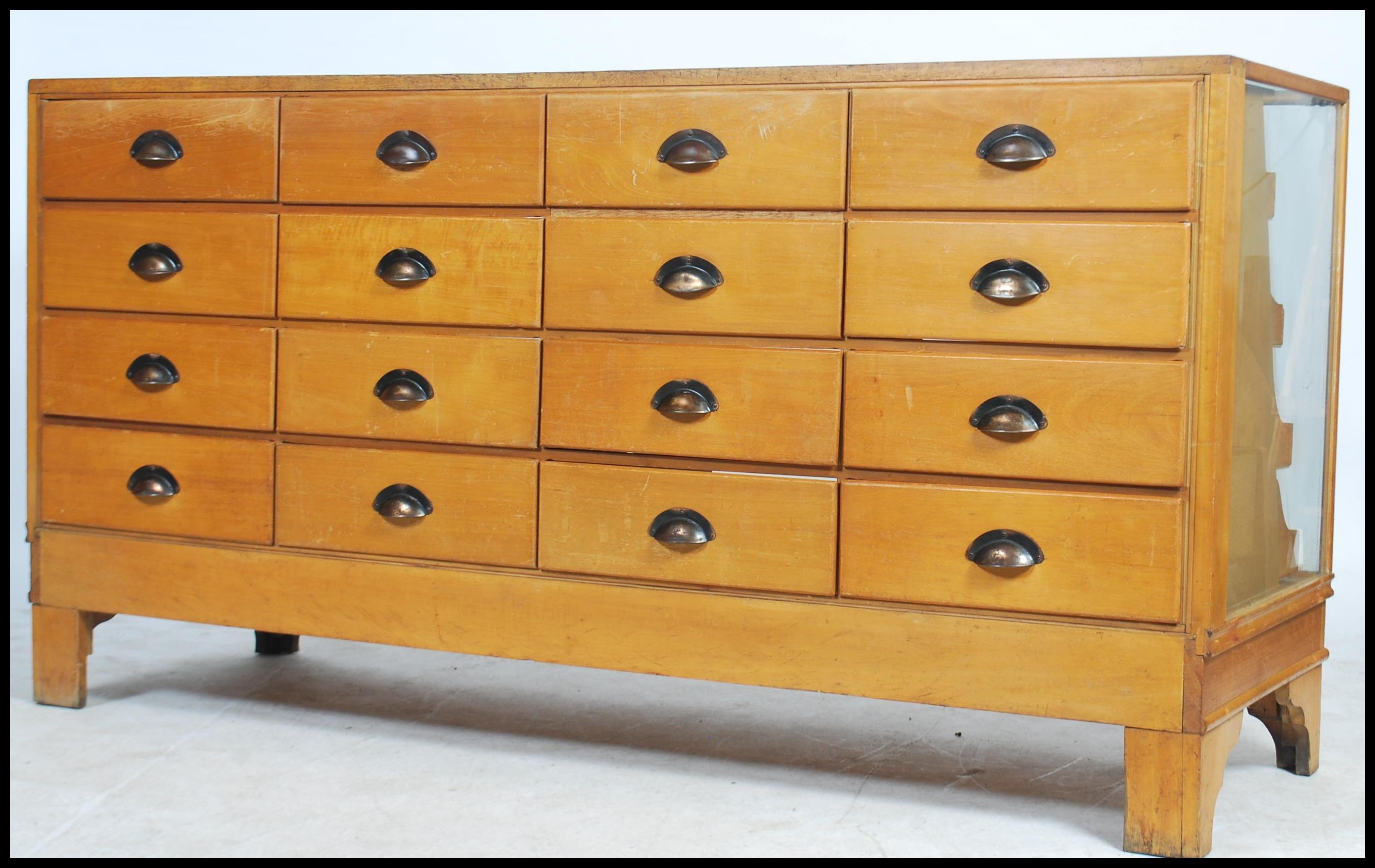 A stunning early 20th century sixteen drawer vintage haberdashery shop display cabinet counter - Image 5 of 6