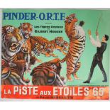 An original vintage French circus advertising poster featuring  the 12 royal tigers of  Gilbert