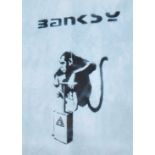 A graffiti urban art stencil print after Bristol Street artist Banksy entitled TNT Monkey 1999