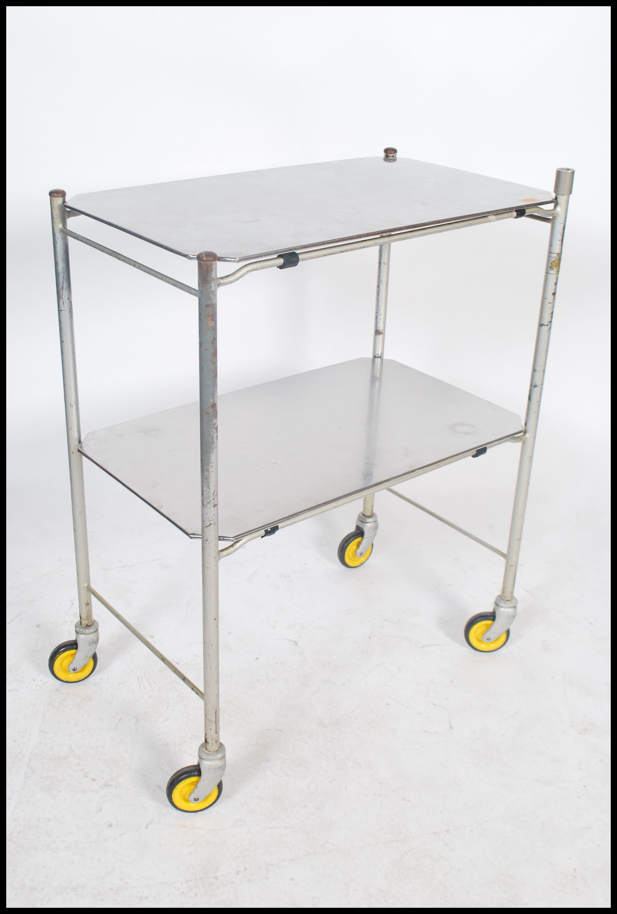 An original mid century Industrial surgeons theatre trolley of tubular metal and stainless steel - Image 2 of 4