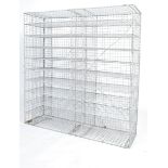 A 20th century large galvanized metal cage Industrial shoe rack / filing storage cubby cabinet. Of