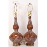 A pair of 1970's West German style ceramic table lamps - lights. Each of stoneglaze studio pottery