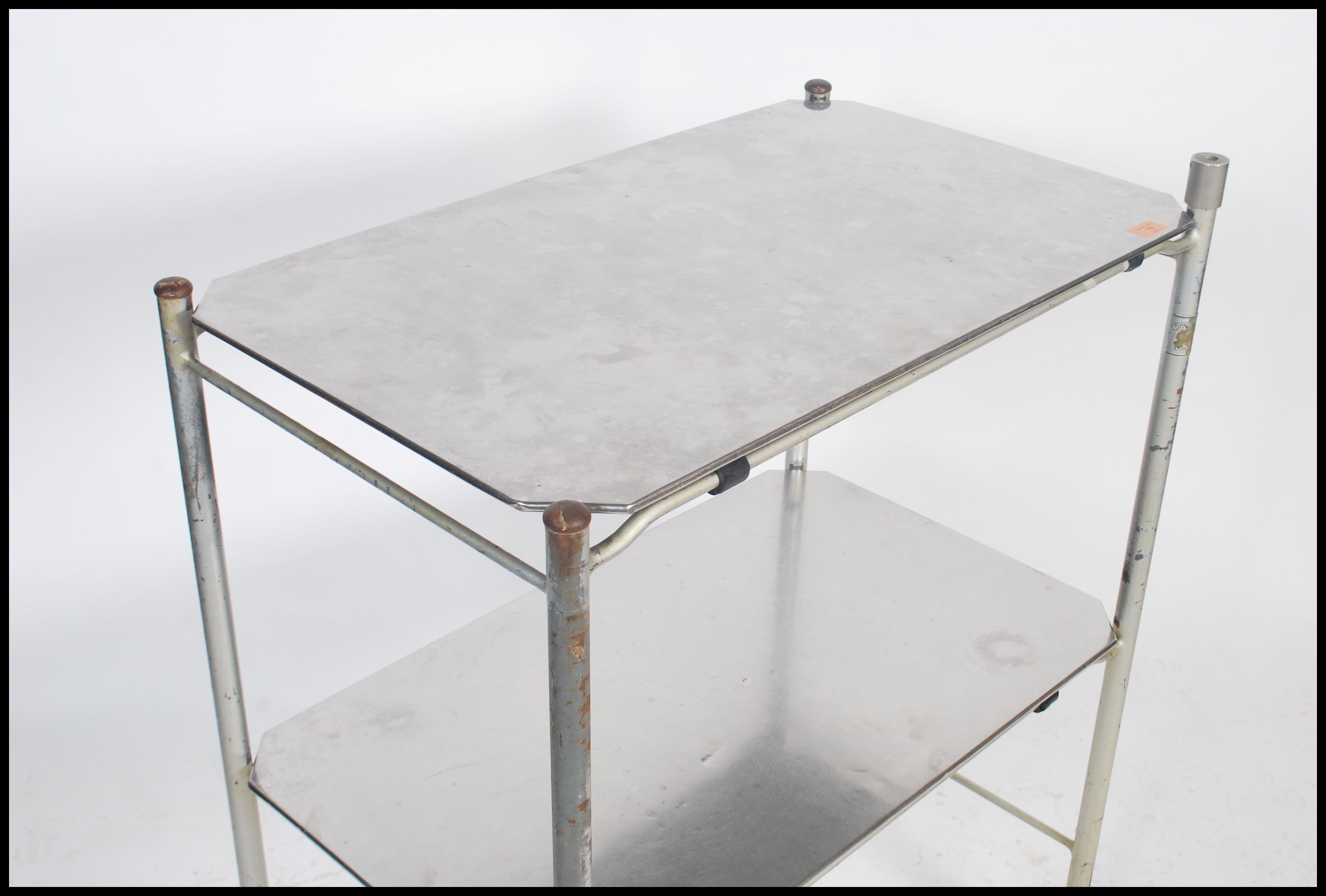 An original mid century Industrial surgeons theatre trolley of tubular metal and stainless steel - Image 3 of 4