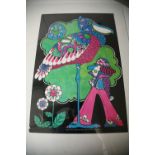 Ivan Ripley - A 1960's Original psychedelic artwork poster having bird and gentleman on black ground