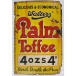 An original early 20th century Walters Palm Toffee enamel advertising sign. The rectangular sign