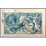 Great Britain stamp. 1913 £1 Dull blue green "Seah