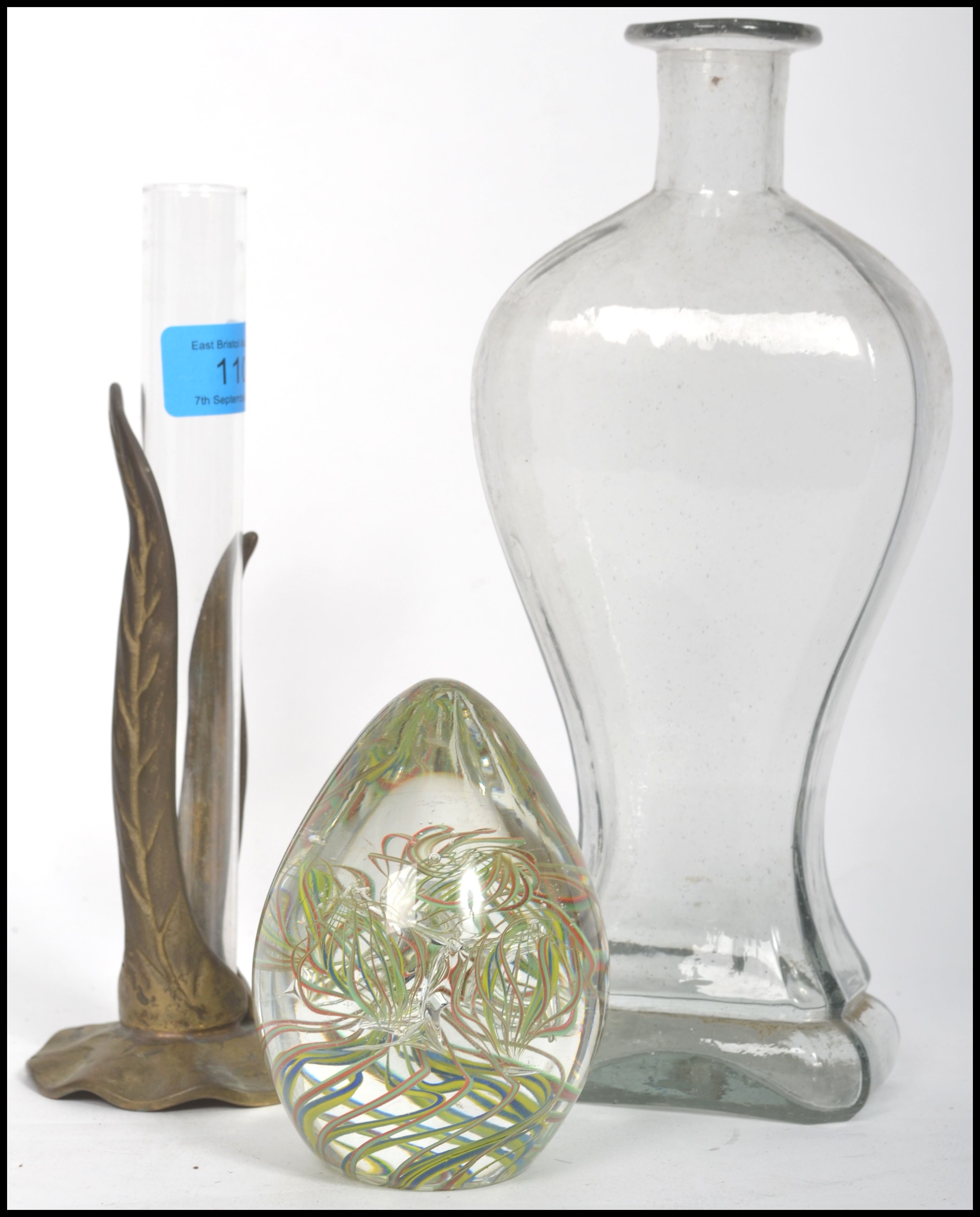 A group of three glass items to include an early p