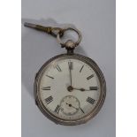 A 19th century Victorian silver hallmarked pocket watch having an enamel face with roman numeral