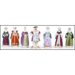 A set of seven Continental porcelain Sitzendorf figures to include Henry VIII and his six wives,