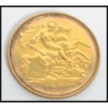 A 20th century gold half sovereign coin dating to 1982,  weighs 3.99 grams. Measures 2 cm diameter.