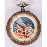 A good early 20th century large erotic automaton open faced pocket watch being handpainted and