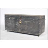 A vintage 20th century ebonised tool box having a hinged lid opening to reveal a spacious interior