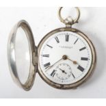 A silver hallmarked open faced key wind pocket watch marked for GA Baker & Sons of Gloucester. The