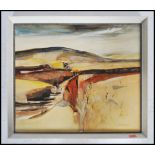 A framed oil on canvas painting of a barren Dartmoor landscape signed to the corner K.W. Doughty 72