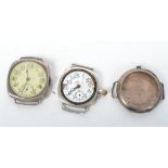 A 1930's Art Deco Jaeger style faced silver wrist watch movement and case with sub dial together