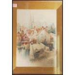 Chartres from the River, Brittany ' An early 20th century framed watercolour painting signed by