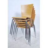 A set of six Danish retro design " Groovy Zebrano " dining chairs by Frövi. Striped plywood