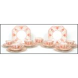 A late 19th / early 20th century Foley China red & white transfer printed six person part tea